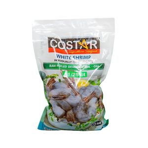 Frozen Raw Shrimp, 21/25, Peeled Deveined and Tail On - 2lb