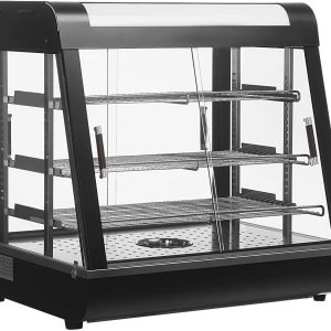 Commercial 27" Countertop 3-Tier Food Warmer & Heated Pastry Display Case – Stainless Steel Frame with 3D Convection Heating and Sliding Glass Doors