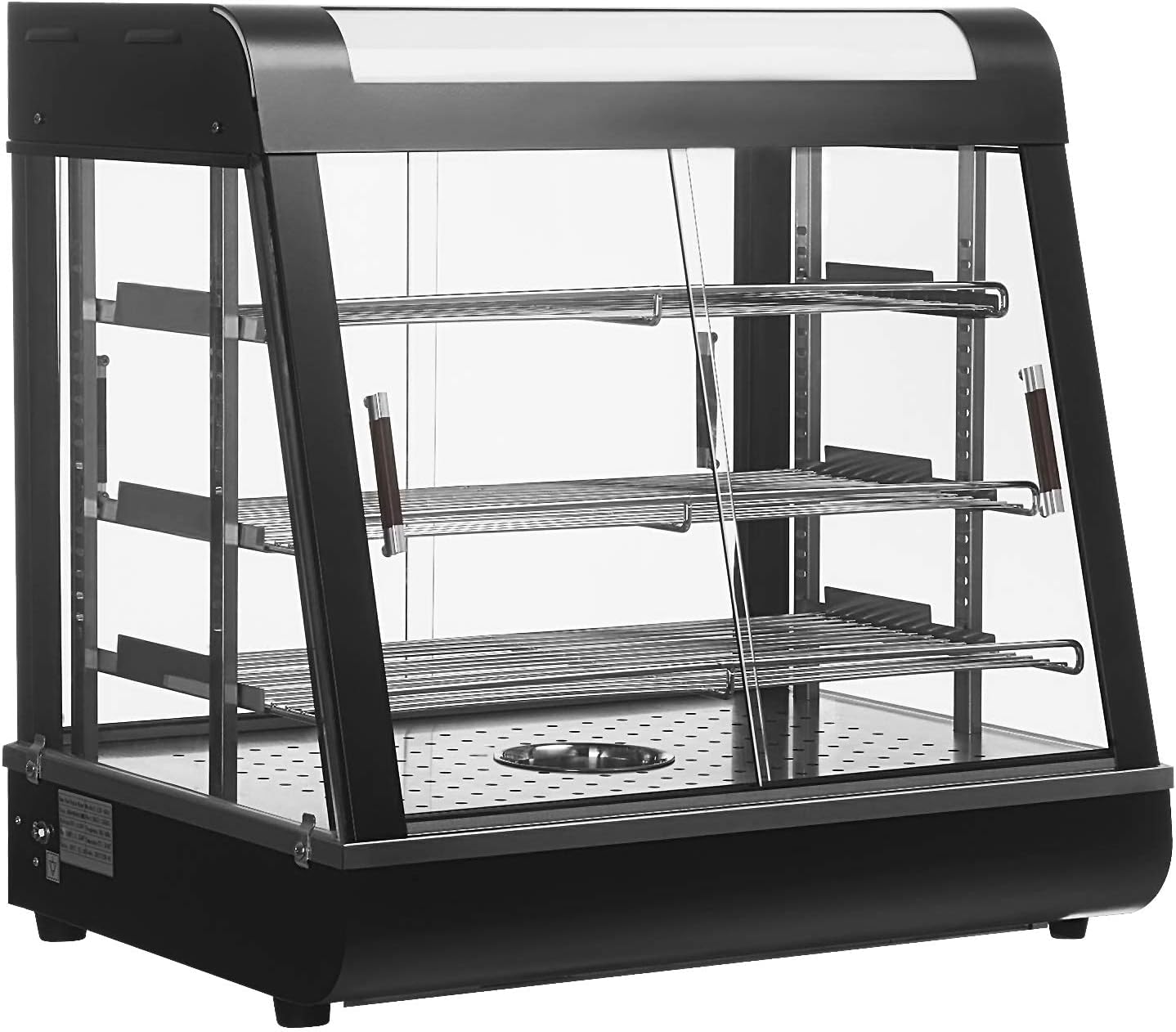 Commercial 27&Prime; Countertop 3-Tier Food Warmer & Heated Pastry Display Case &ndash; Stainless Steel Frame with 3D Convection Heating and Sliding Glass Doors