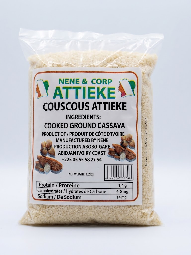 Nene Corp Premium Authentic Attiéké (Ivorian Fermented Cassava Couscous) – Wholesale 25 x 1.2 kg Master Case (30 kg / 66 lbs Total)